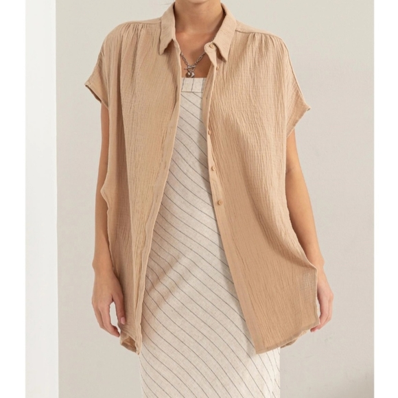 #372 SALE 🛑M TIE-FRONT Double Gauze Shirt Top - Picture 2 of 16